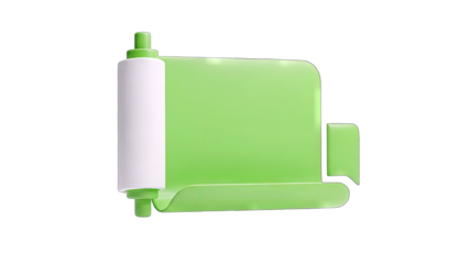 3D Rendered Green Paper Roll and Speech Bubble on White Background