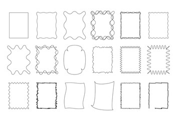 Set of wavy frames, whimsical borders, scalloped shapes, curly invitations, vector