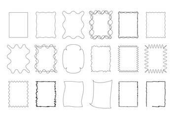 Set of wavy frames, whimsical borders, scalloped shapes, curly invitations, vector