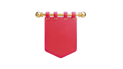 Red Banner Hanging on Golden Rod - 3D Render