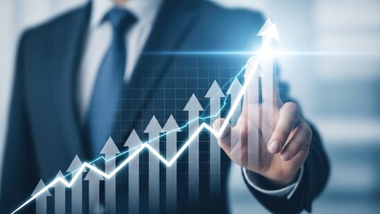 A scientist in a protective suit holding glowing transparent screens in a futuristic lab with blue data displays.