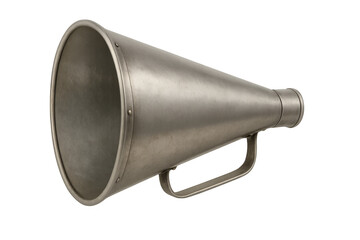 Metal megaphone amplifying voice and sound for protest, announcement, or communication on transparent background
