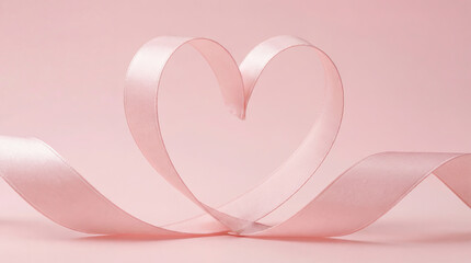 Pink background with a heart made of pink ribbon. Valentine's Day