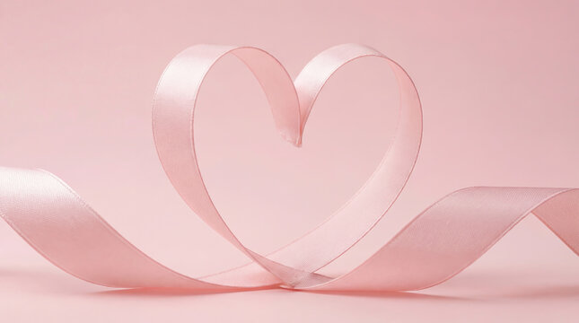Pink background with a heart made of pink ribbon. Valentine's Day