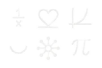 Obraz premium Human Formula Icons. Line style icons of Human Formula: glowing fraction, heart-shaped graph, curved function, radiant node, soft