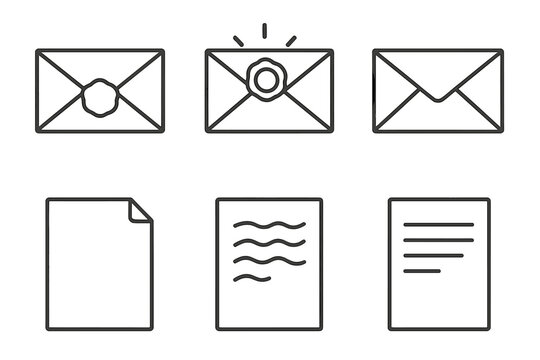 Unread Confession Symbols. Line style icons of Unread Confessions: sealed note, glowing mark, soft crease, pale fold, drifting