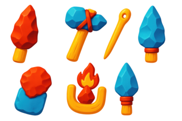 Set of six different colored clay figures