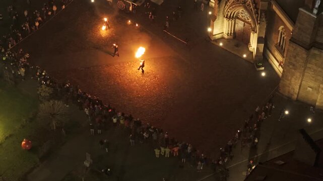 People run in city drone shot