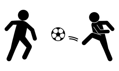 サッカーをプレイする2人の人物のシルエットイラスト
