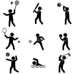 さまざまなスポーツをする人物のピクトグラムイラストセット