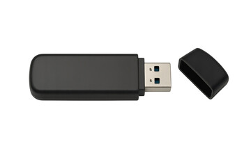 Black USB Flash Drive with Cap on a transparent background, isolated
