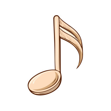 A single musical note with a stem and a head standing for sound and melody on white