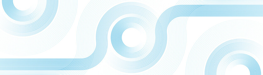 Abstract blue circle lines pattern on white background. Geometric stripe line art design. Futuristic technology concept. Suit for business, banner, corporate, website, brochure, cover, header
