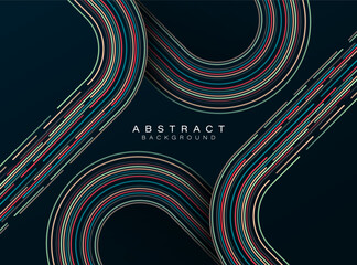 Abstract colorful lines on dark background. Retro line art design. Geometric stripes. Vintage style. Suit for poster, cover, banner, backdrop, website, flyer. Vector illustration