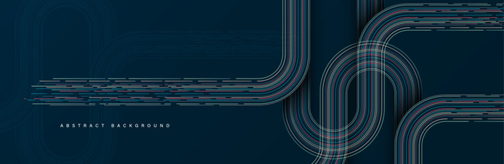 Abstract line art background. Retro geometric lines design. Vintage stripes. Futuristic style. Horizontal banner template. Suit for header, cover, advertising, website, presentation