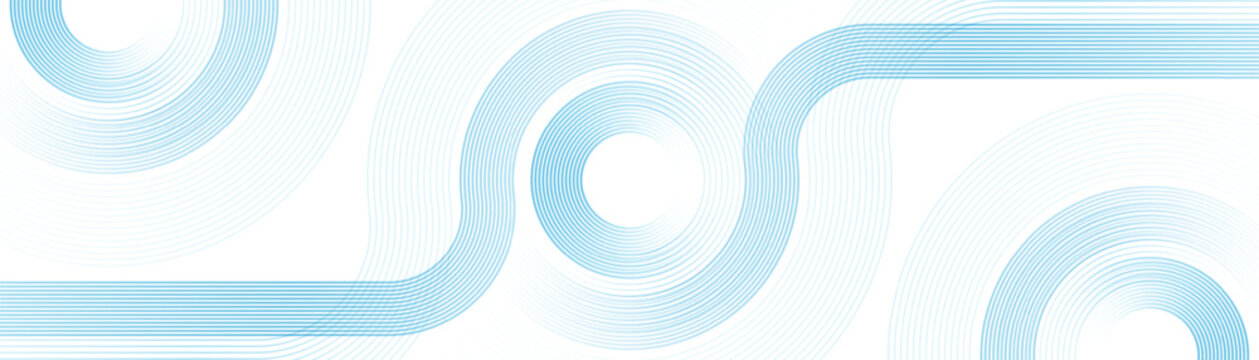 Abstract blue circle lines pattern on white background. Geometric stripe line art design. Futuristic technology concept. Suit for business, banner, corporate, website, brochure, cover, header