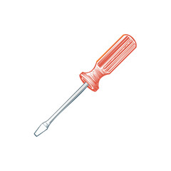 Fototapeta premium Screwdriver hand drawn orange and blue illustration vector icon for repair