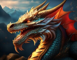 fantasy dragon depicted as mythical creature in majestic detail generative ai