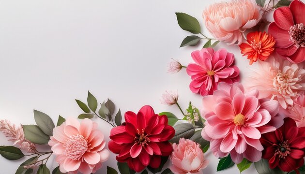 hermosas flores rosas y rojas sobre un fondo claro