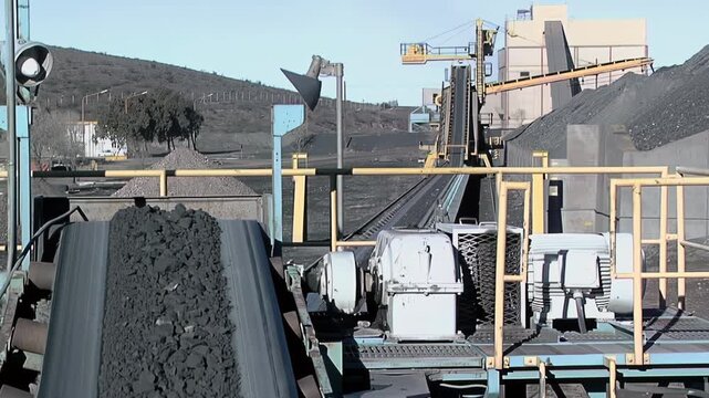 Mining Conveyor Belt Transporting Iron Ore, Sierra Grande, Rio Negro, Patagonia, Argentina - 4K