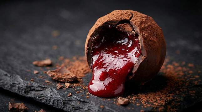 Broken Chocolate Truffle with Oozing Raspberry Ganache