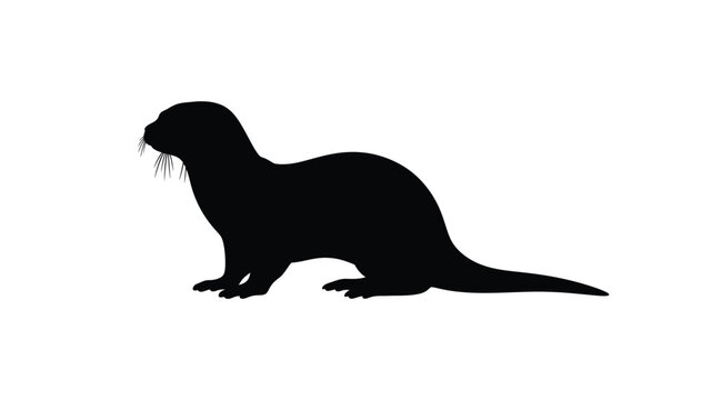 A striking silhouette of a sleek dark otter in a natural side profile pose