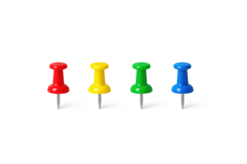 Colorful pushpins on transparent background, office and school supplies