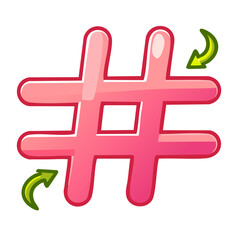 Fototapeta premium Pink Hashtag Symbol with Circular Green Arrows Indicating Rotation or Movement