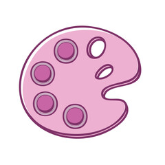 Fototapeta premium Pink Artist's Palette Illustration Painting Supply Watercolor Gouache Mixed Media Icon Simple Design Flat Style Drawing Symbol Equipment