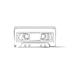 Fototapeta premium Retro audio cassette drawing. Vintage music tape vector illustration. Nostalgic entertainment concept. 80s, 90s vibe. Minimalist line art style.