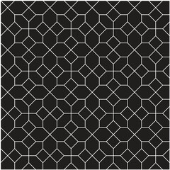 Fototapeta premium White grid pattern created from diamonds and irregular hexagons on a black background