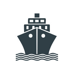 Obraz premium Cruise Ship Silhouette: Sailing Ocean, Vessel Illustration, Transport Icon, Vacation Travel, Nautical Design, Marine Symbol, Front View