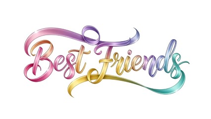 Stylish Best Friends typography with pastel ribbons glossy modern playful calligraphy.