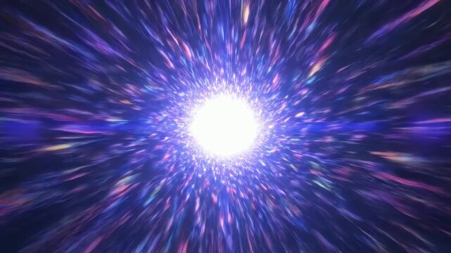 Abstract futuristic journey through a vibrant cosmic wormhole of light and energy in a seamless loop