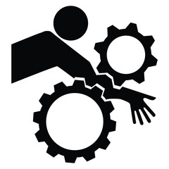 Machinery Hazard Icon with Arm Caught in Gears Silhouette