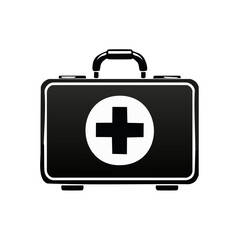 Fototapeta premium Monochrome first aid kit icon. Medicine box medical emergency symbol assistance healthcare. Health sign. Simple design isolated