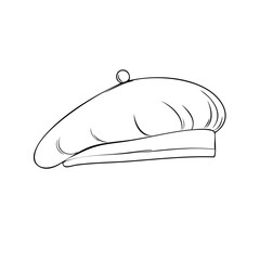 Obraz premium Hand Drawn Stylish Beret Hat. Parisian Chic. Simple Line Art of Fashion Accessory Illustration.