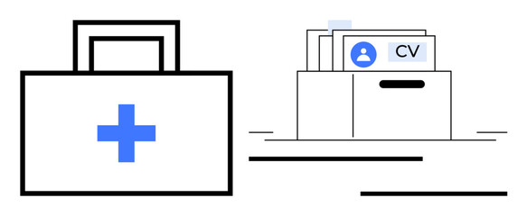 Obraz premium Medical employment concept. Medical employment links job application processes with healthcare-related documentation. Medical employment management for recruitment, HR, and staffing systems