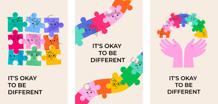 Autism Awareness Day concept poster, banner design with colorful puzzles. Vector illustrations