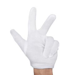 Man in cloth glove on white background, closeup