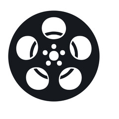 Fototapeta premium Film Reel Icon: Cinema, Movie, Media. Black & White Graphic Symbol Depicting Entertainment, Storytelling, and Filmmaking.