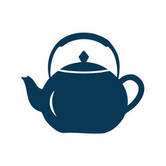 Teapot illustration in deep blue. A classic kitchen icon on a white background. Simple and clean design. Perfect for food, drink or beverage themes.