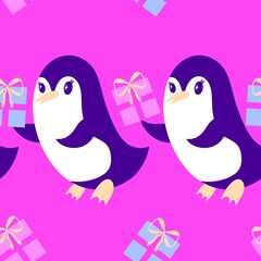 Christmas animals seamless penguin pattern for wrapping paper and fabrics and kids print