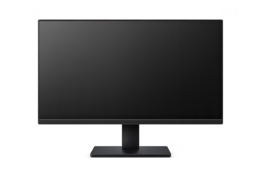 Black computer monitor with stand, transparent background for design use. - Powered by Adobe