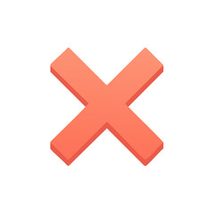 Obraz premium Isometric Illustration of Coral Red X Mark, Cross Sign Design, 3D Shape, Cancel Symbol, Wrong Choice, Icon