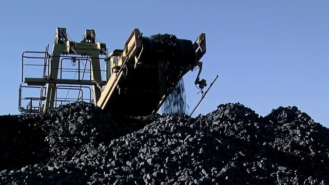 Iron Ore Stacker Conveyor Loading Stockpile, Sierra Grande, Patagonia, Argentina - 4K