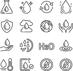 Water thin line icons set. Water editable stroke icons set. 
