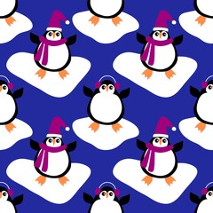 Christmas animals seamless penguin pattern for wrapping paper and fabrics and kids print