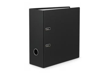 Black lever arch file document binder on transparent background image.