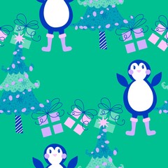 Christmas animals seamless penguin pattern for wrapping paper and fabrics and kids print